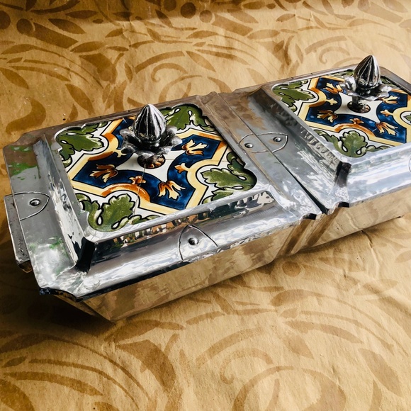 Extremely Rare Cellini Craft Handwrought Tiled Double Server